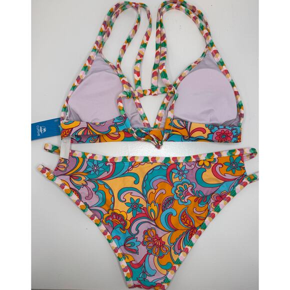 CUTE 🌸 Cupshe Retro Floral Strappy Bikini Set – Size Large - NEW - Picture 4 of 12
